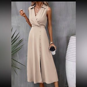 SHEIN Clasi Solid Button Front Split Thigh Dress
